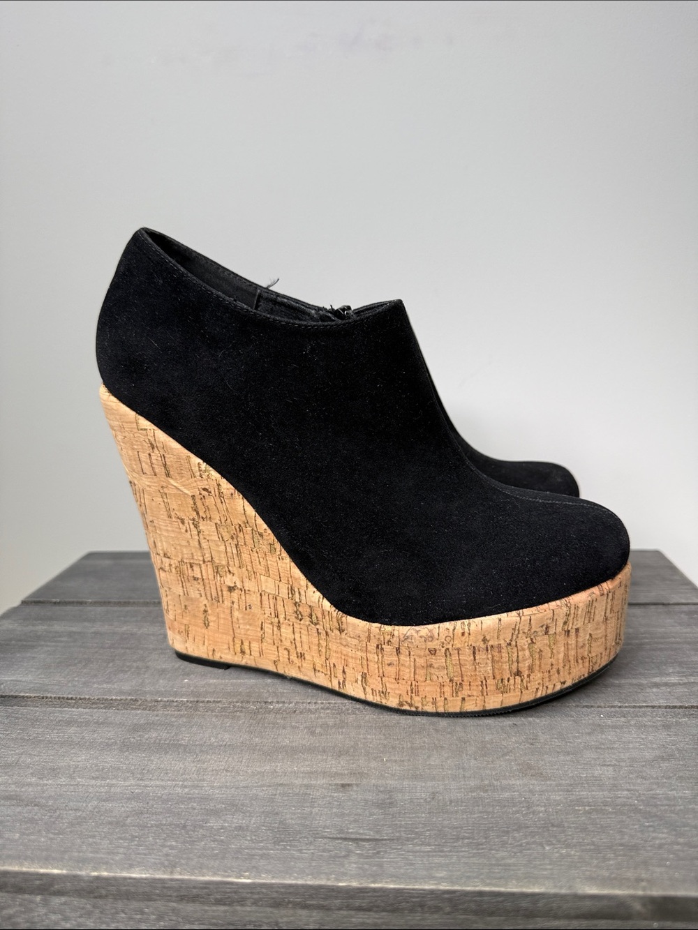 Black velvet Cork Wedge Booties - Women